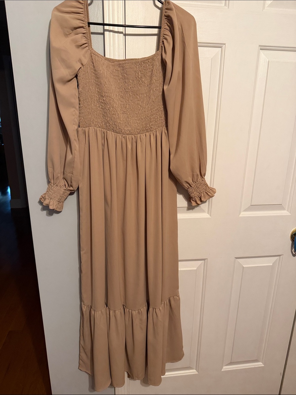 SHEIN Camel Square Neck Smocked Maxi Dress